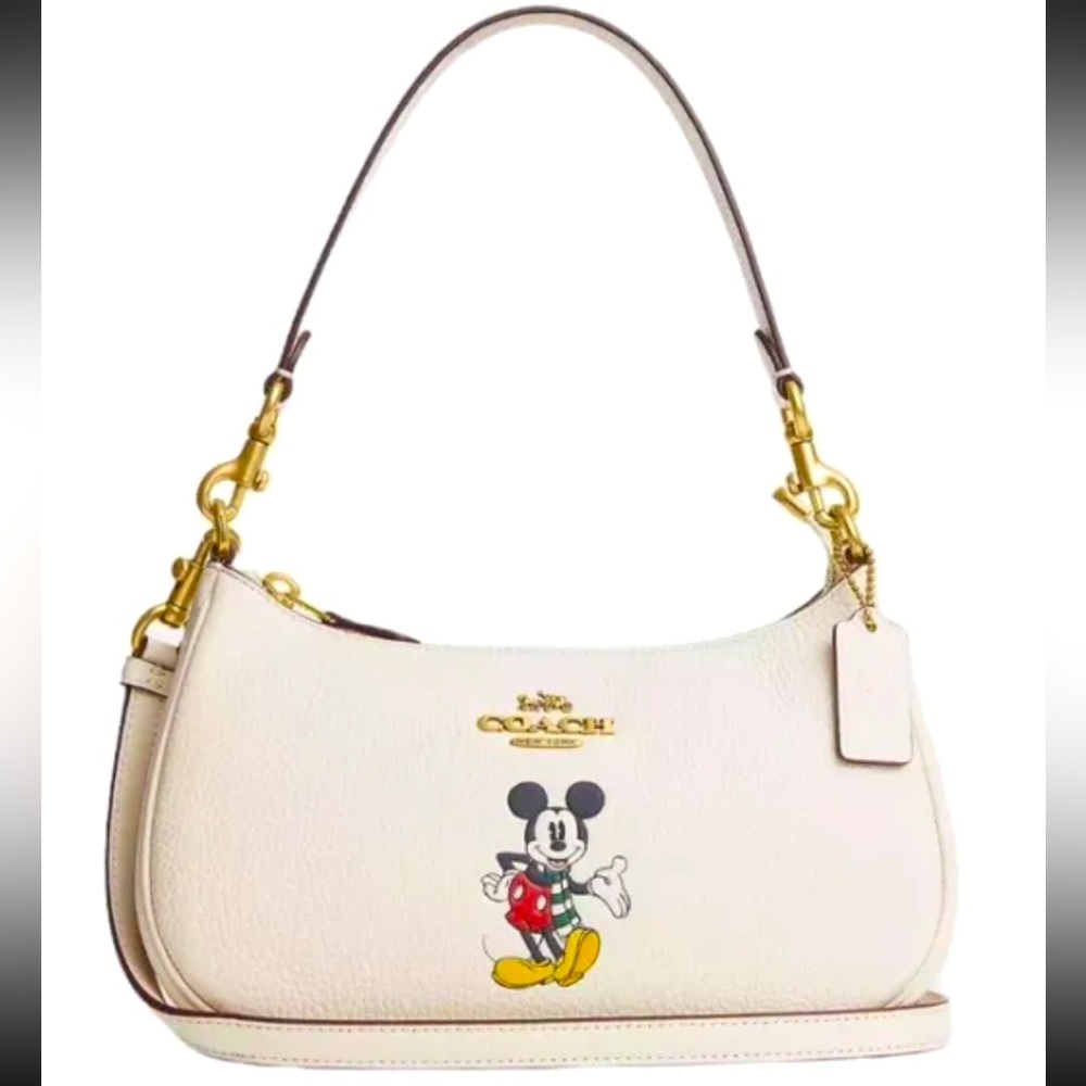 Coach x Disney Mickey Mouse Limited Edition white pebbled leather mini purse bag